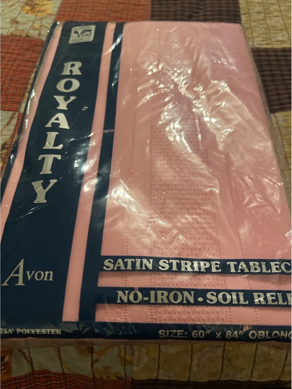Avon Royalty Satin Stripe Oblong Tablecloth 60" x 84" Pink No-Iron Soil Release